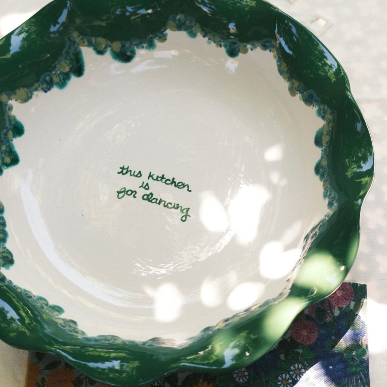 Hand-painted "this kitchen is for dancing" Scalloped Pasta Bowl