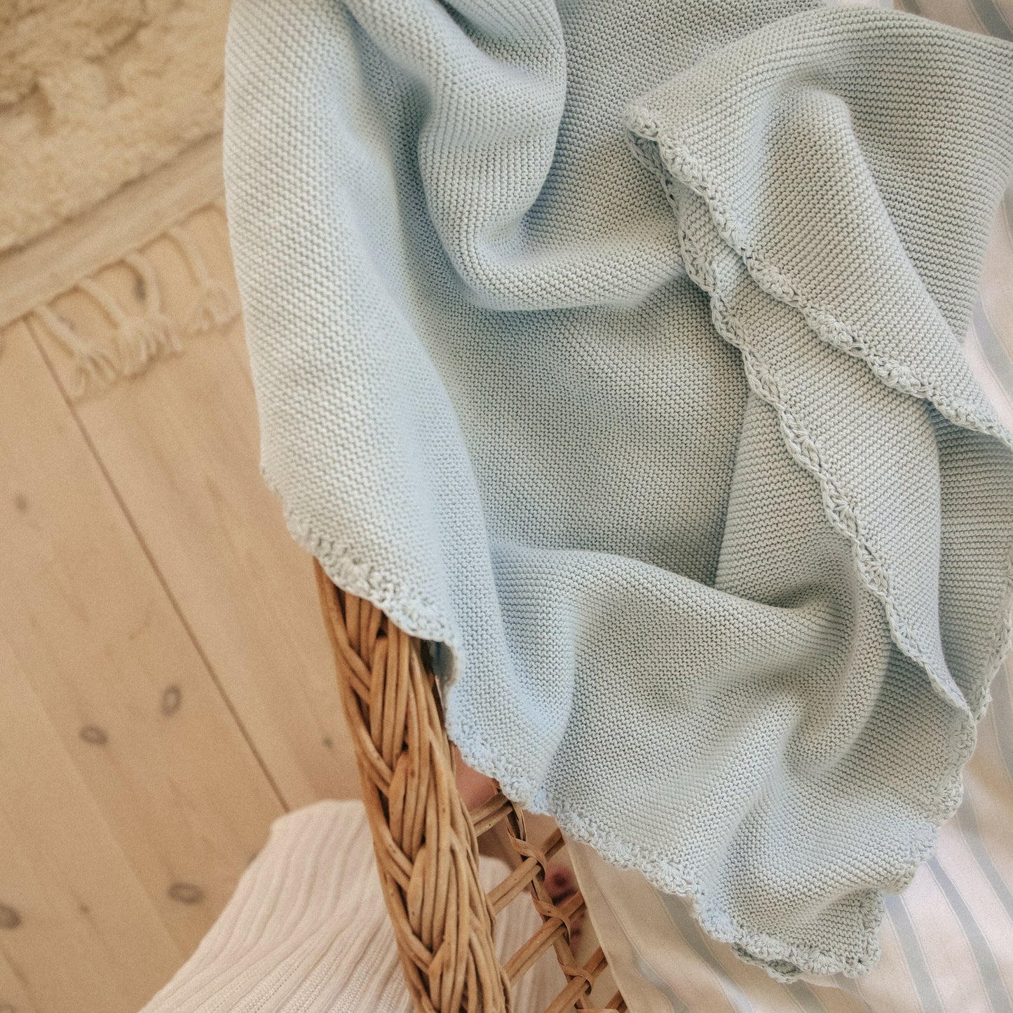 Cotton Knit Baby Blanket - Blue