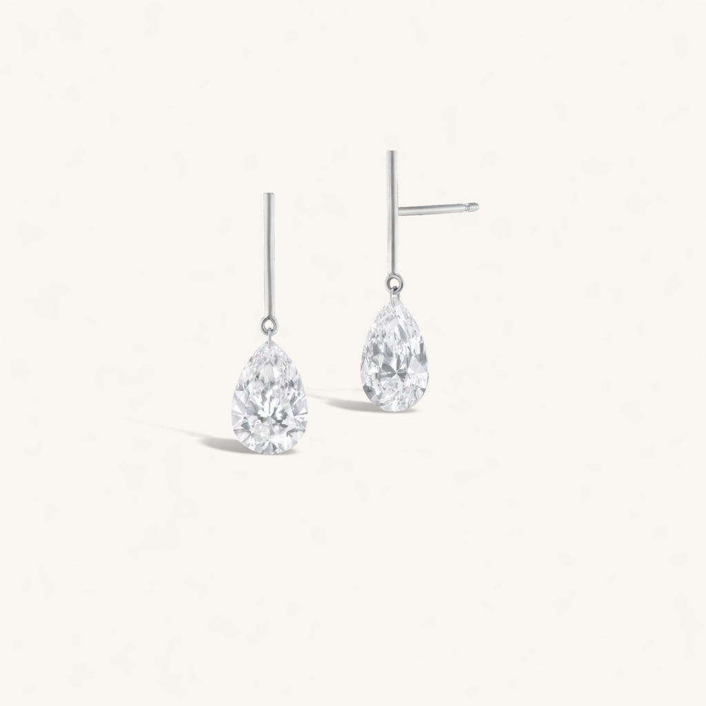 2 Carat Pear Pierced Diamond & Gold Bar Earring