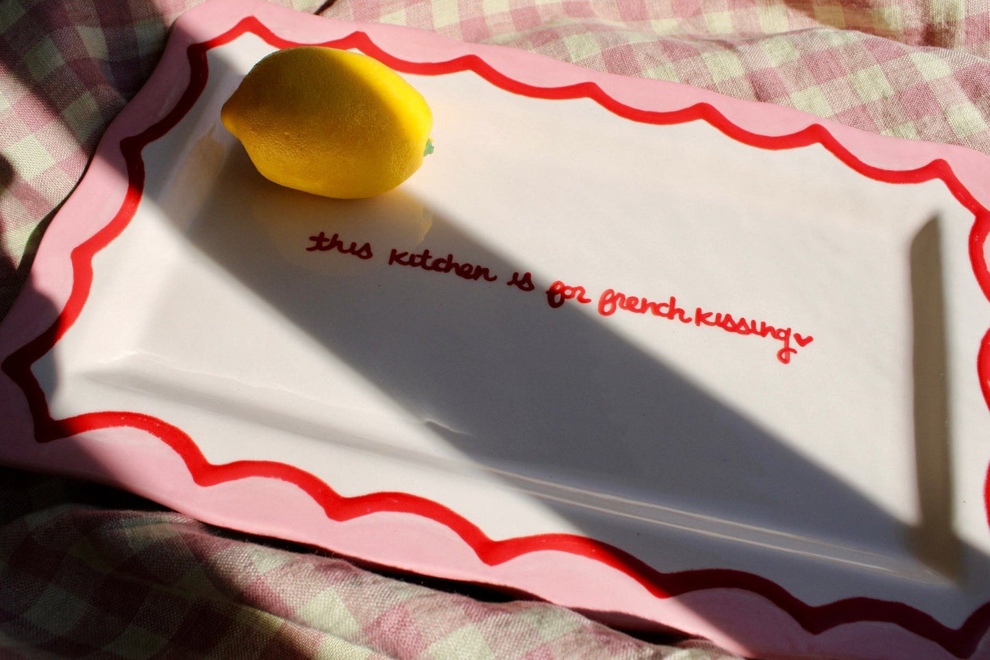 Hand-painted "this kitchen is for french kissing” Tray