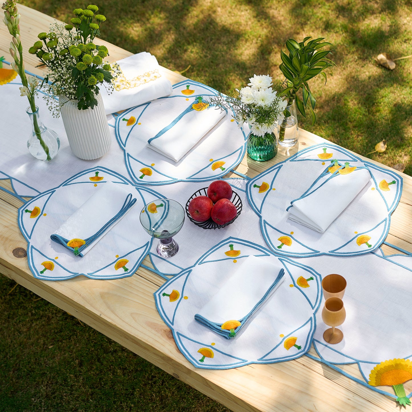 Hand Embroidered Heirloom Petals Table Runner 16.5" × 67"