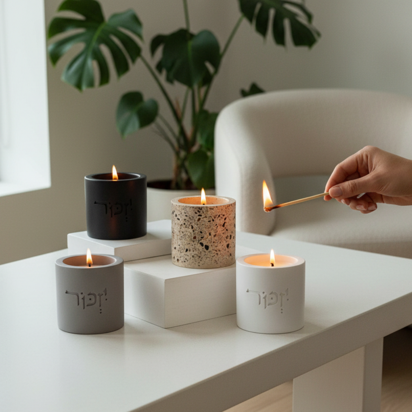 Clean Yizkor Concrete Candleholder – To Remember Series