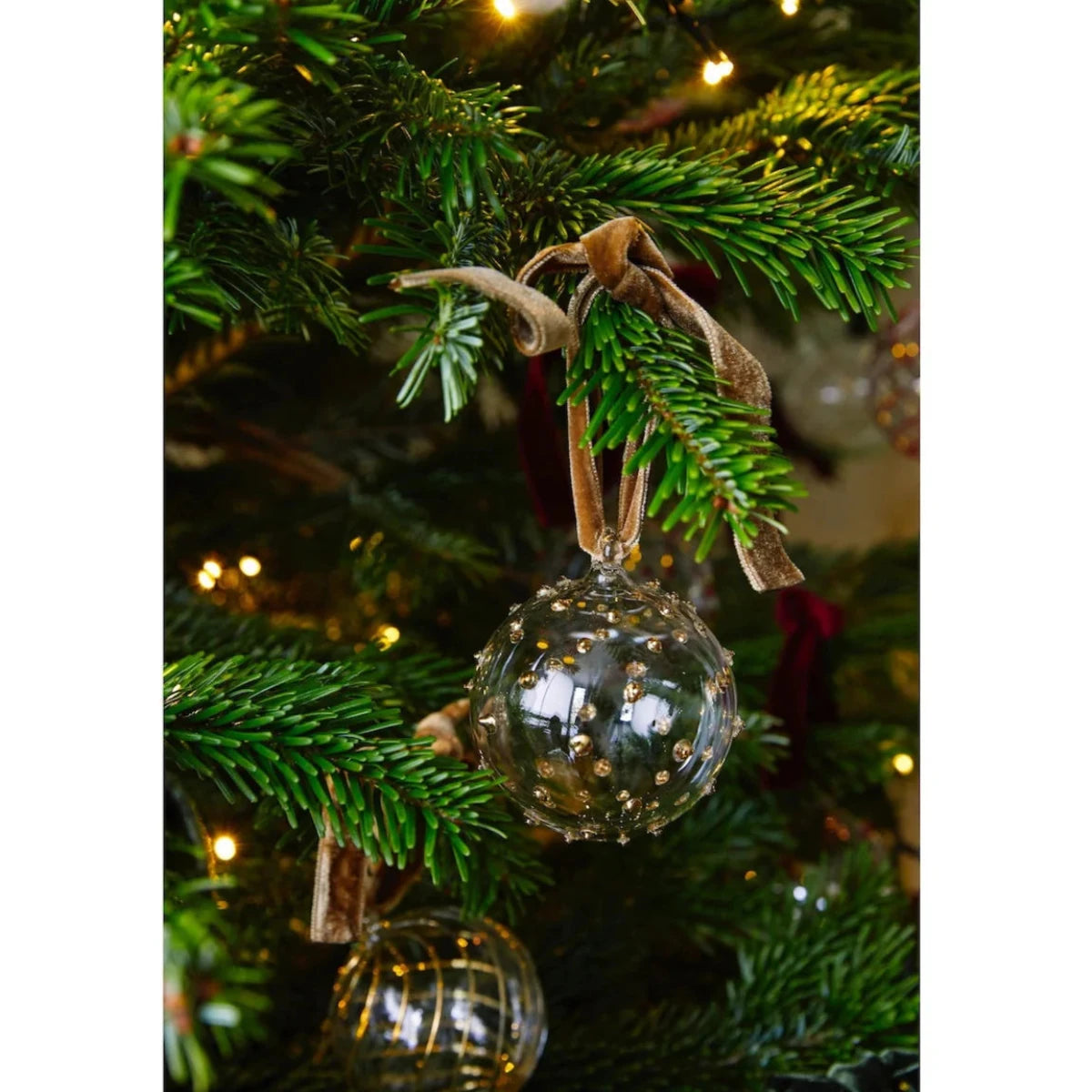 Box of Six Pom Glass Baubles - Gold