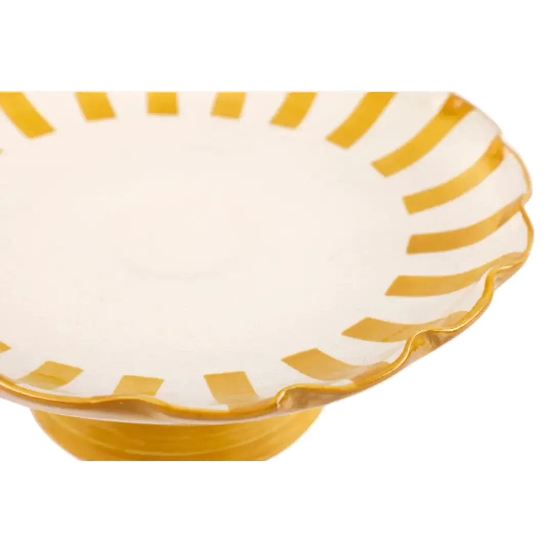 Ceramic Stripe Cake Stand, Yellow - 10 x 10 x 3.75 Inches