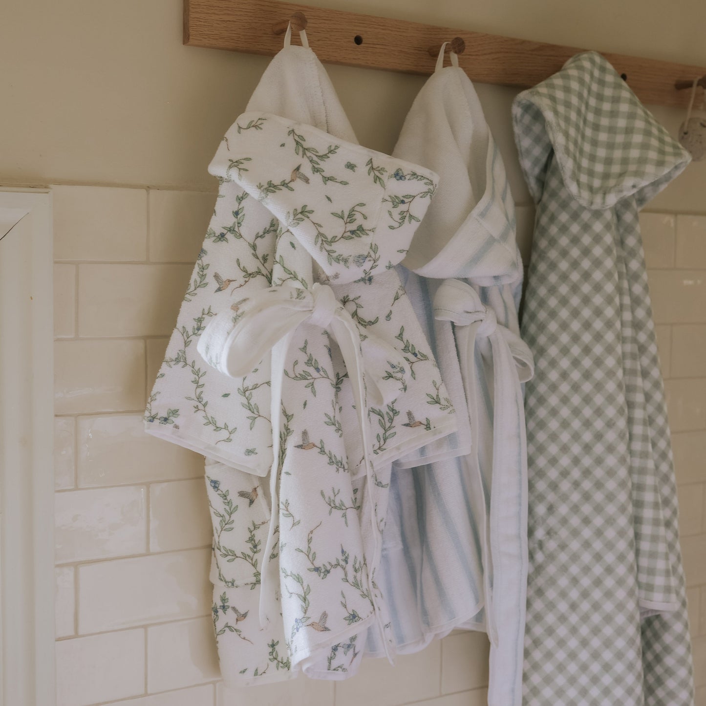 Picnic Gingham Children's Hooded Towel - Green