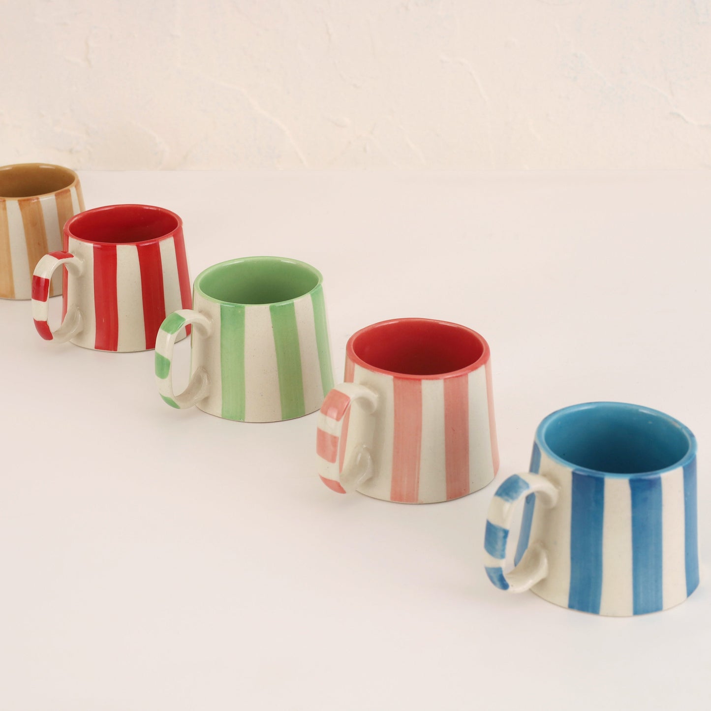 Ceramic Green Stripe Coffee cup- 220ml (SET OF 4)