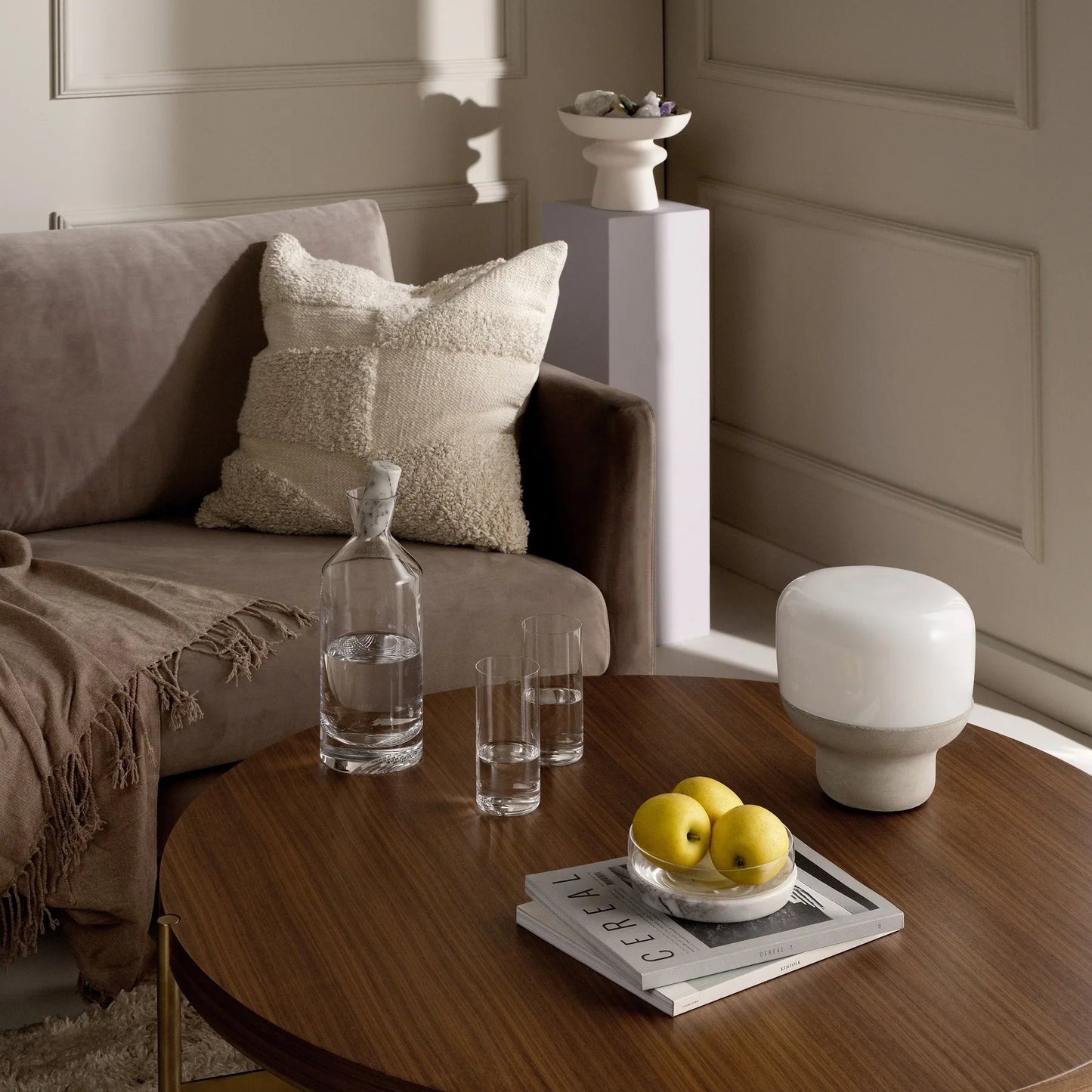 Smooth Lamp in Opaque Glass with Stone Base