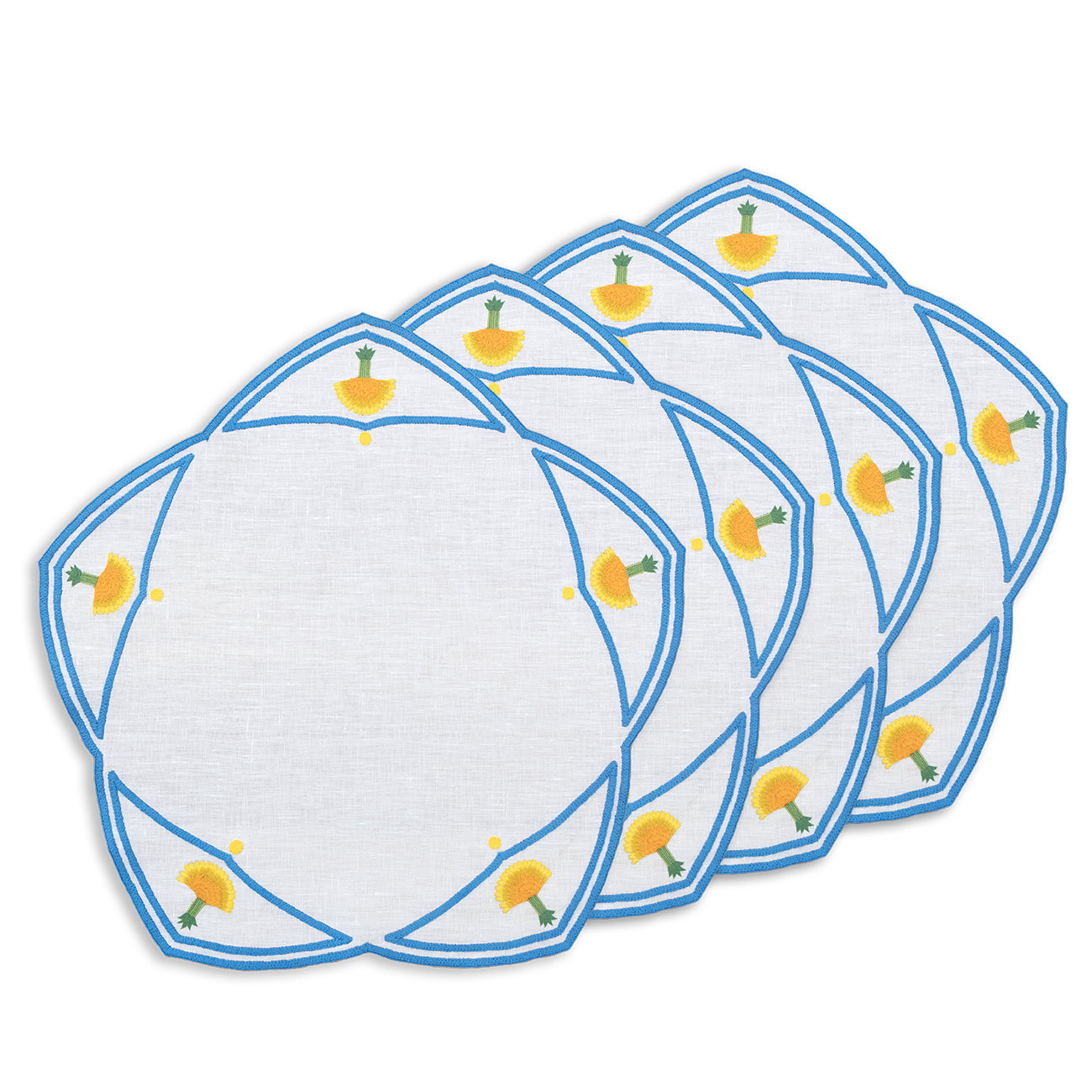 Hand Embroidered Heirloom Petals Placemats 16" round (Set of 4)