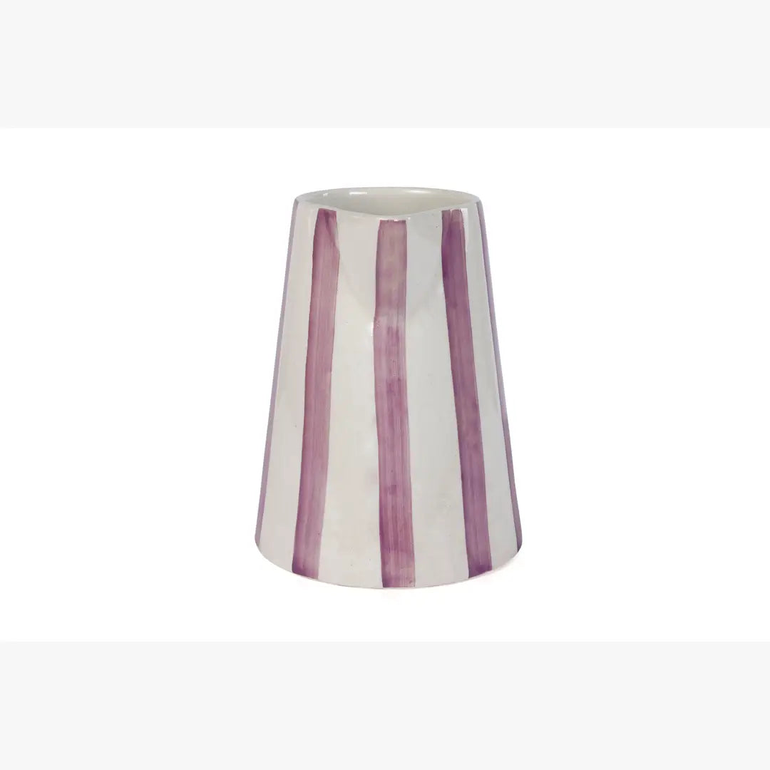 Ceramic Stripe Pitcher, Purple- 8.25 x 8.25 x 8 Inches