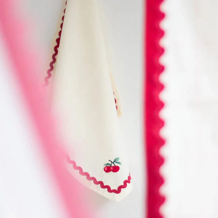Cherry Crush Embroidered Napkins , Set of 6 - 16x16 Inches
