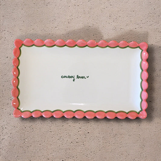 Hand-painted “cowboy lover” Scalloped Tray