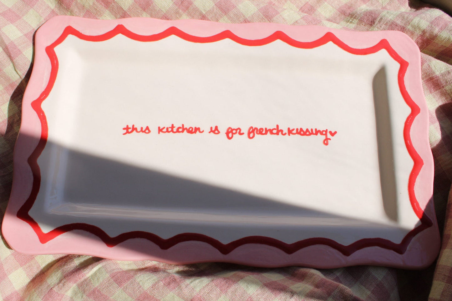 Hand-painted "this kitchen is for french kissing” Tray
