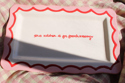 Hand-painted "this kitchen is for french kissing” Tray