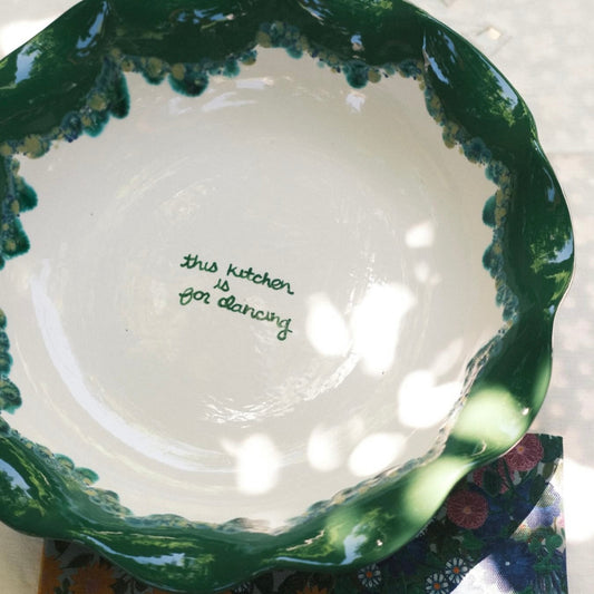 Hand-painted "this kitchen is for dancing" Scalloped Pasta Bowl