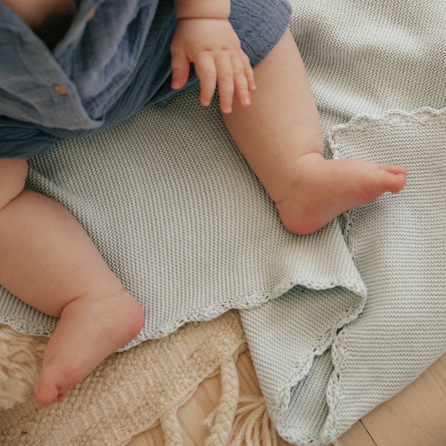 Cotton Knit Baby Blanket - Blue