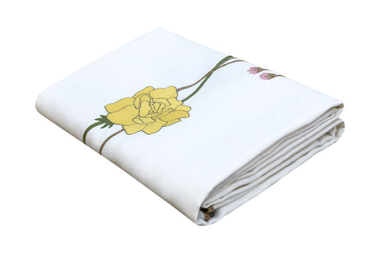 Hand Embroidered Climbing Rose Tablecloth 120" x 80"