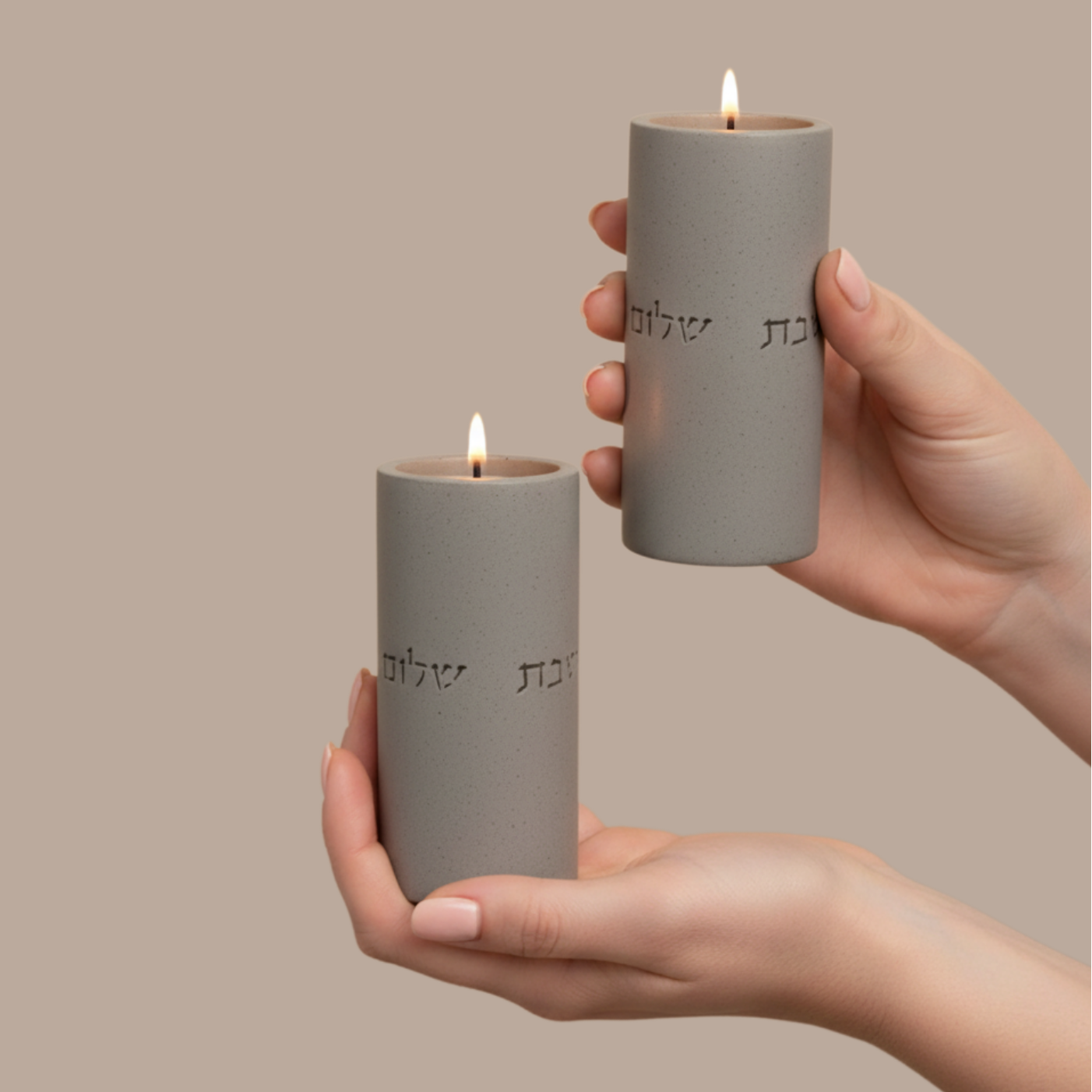 Elegant Shabbat Candle Holder Pair from Concrete - Flow Series