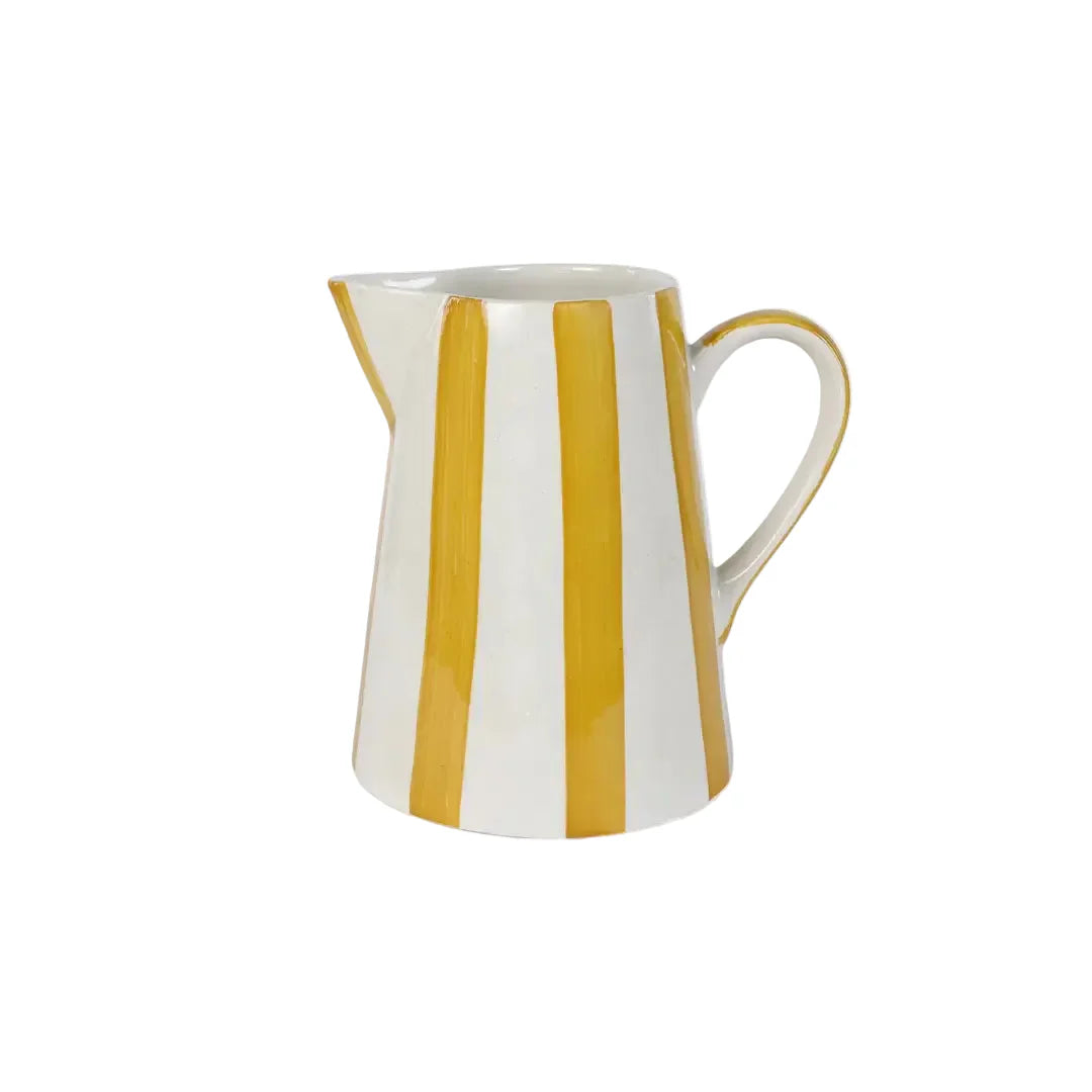 Ceramic Stripe Pitcher, yellow- 8.25 x 8.25 x 8 Inches