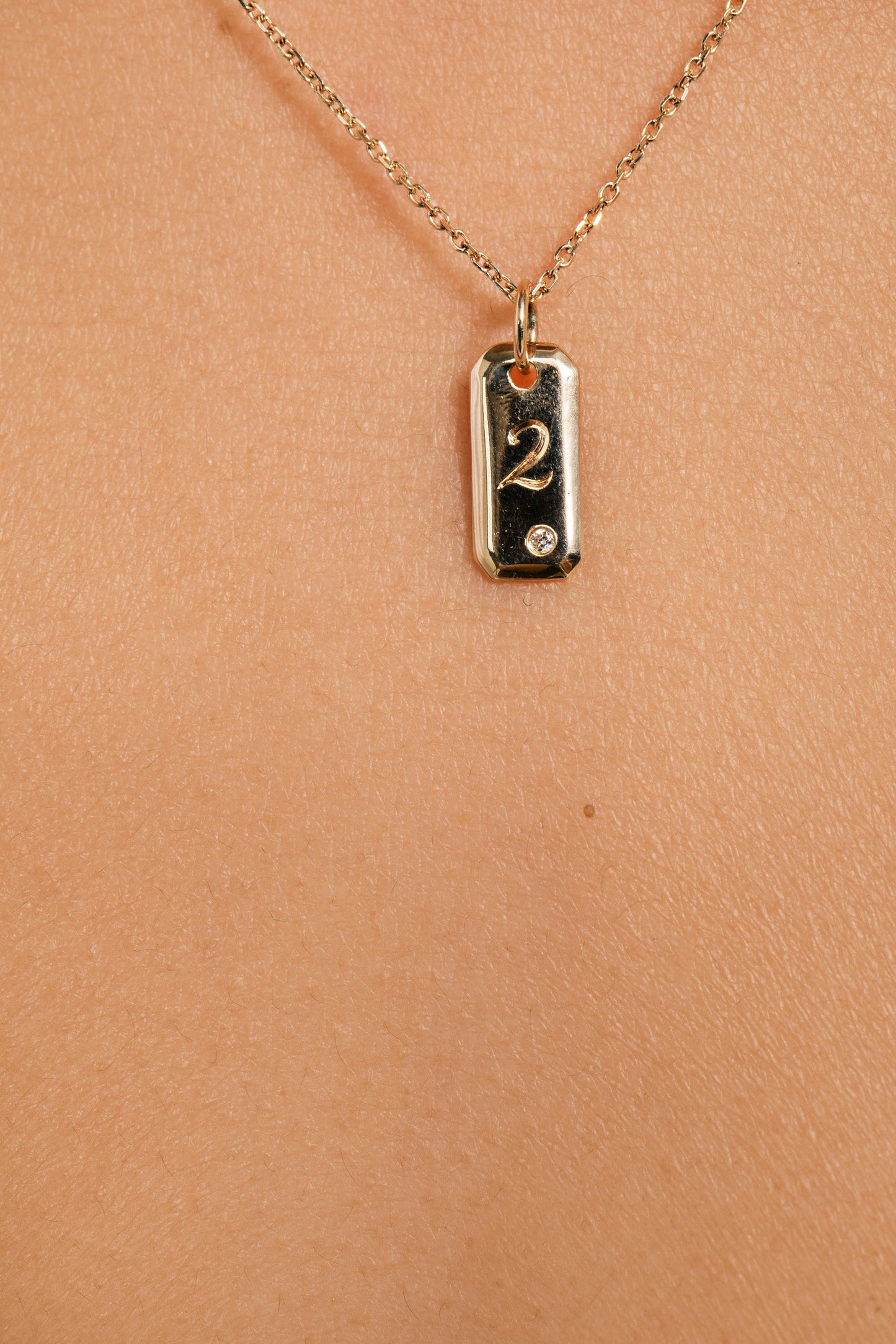 Engraved Initial Tag Necklace with Diamond