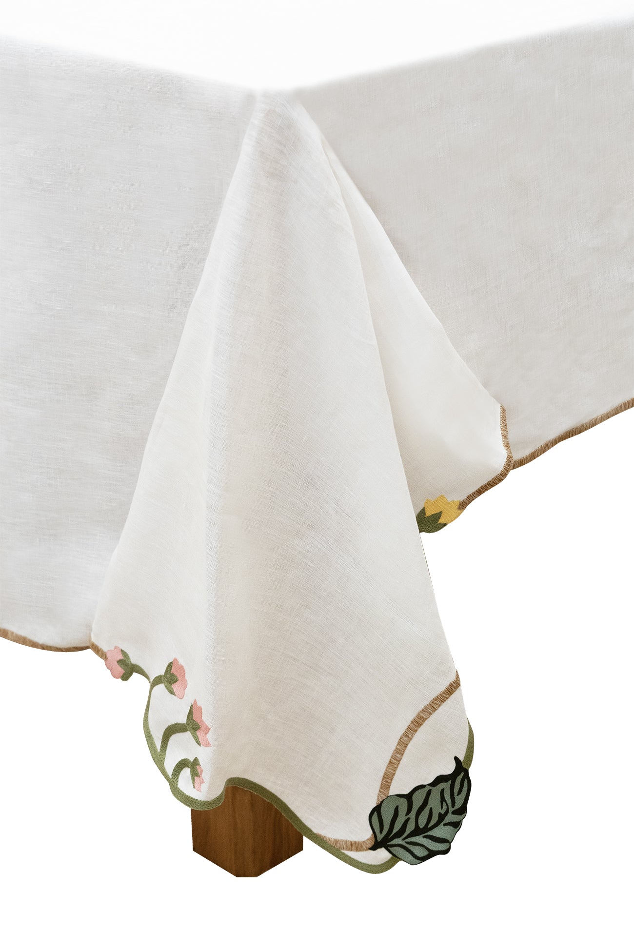 Hand Embroidered Climbing Rose Tablecloth 120" x 80"