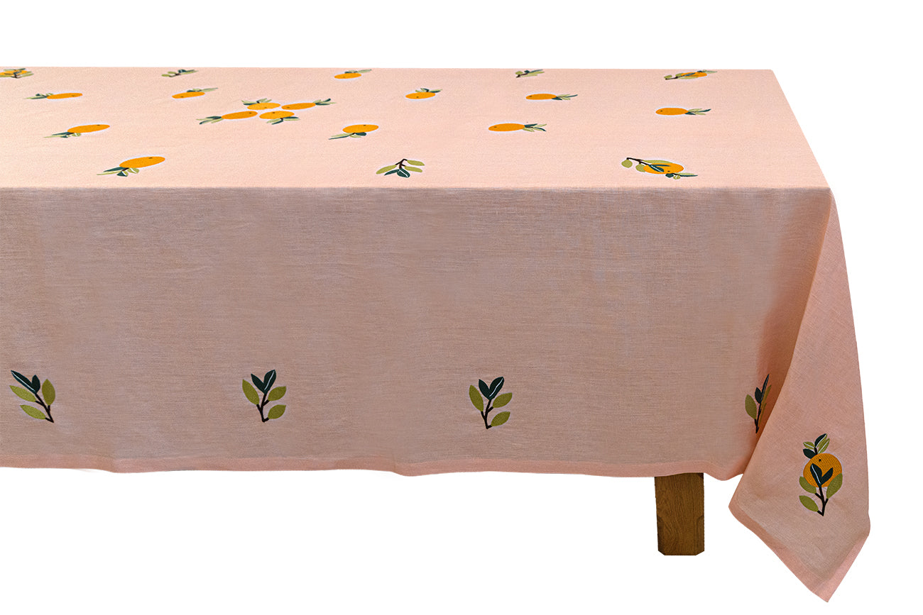 Hand Embroidered Farm to Table Tablecloth 120" x 80"