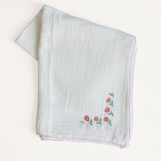 Poppy Embroidered Shawl Blanket