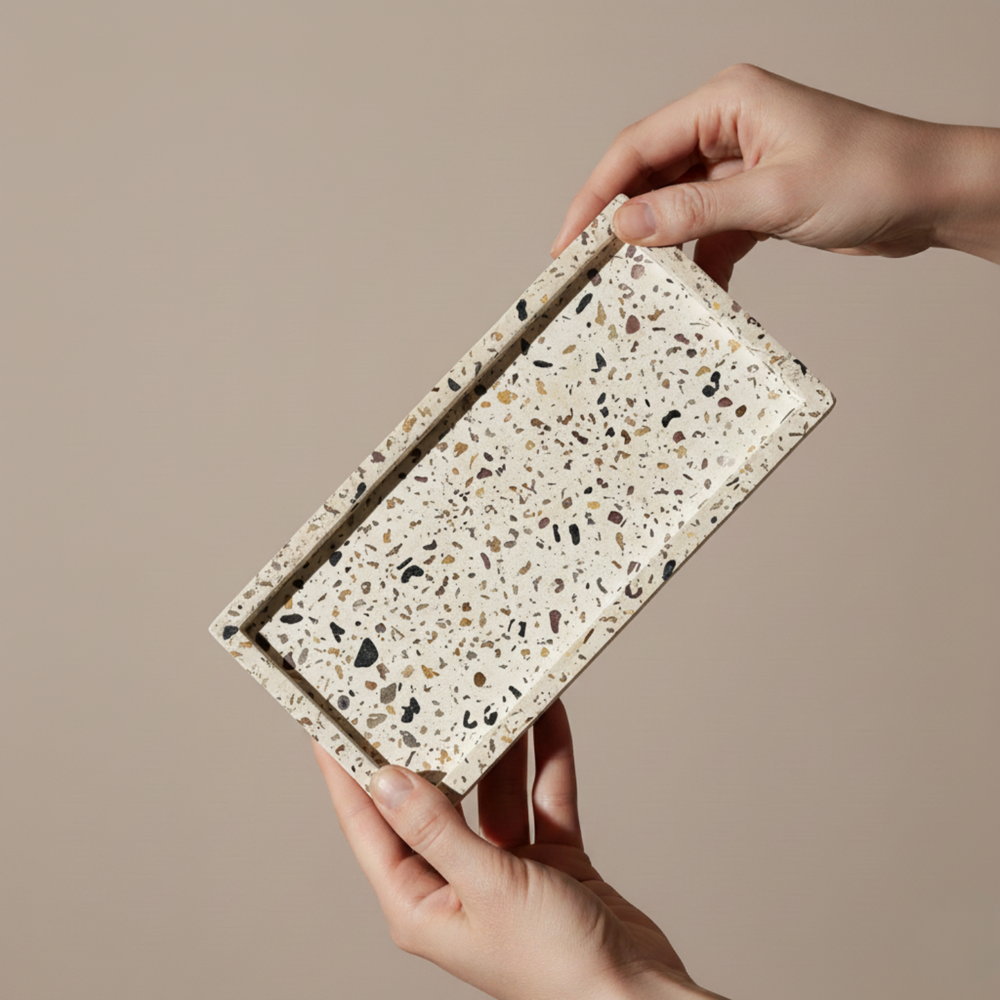 Set of Terrazzo Candle Holders for Shabbat with matching tray - Stone Glow Series
