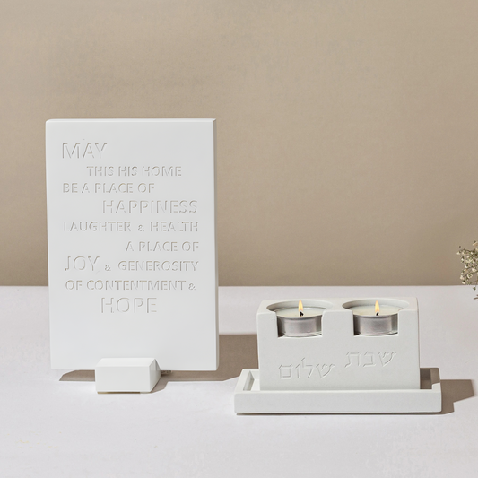 Shabbat Candle Set with Tray & Blessing – Urban Shabbat Series