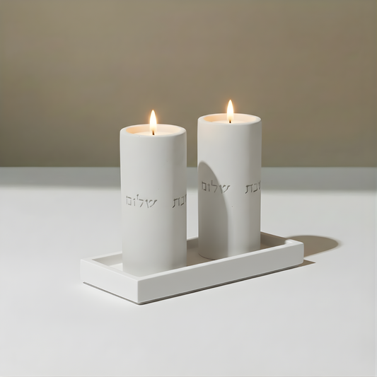 Set of candlesticks for Shabbat with a designed concrete tray - Stone Glow Series