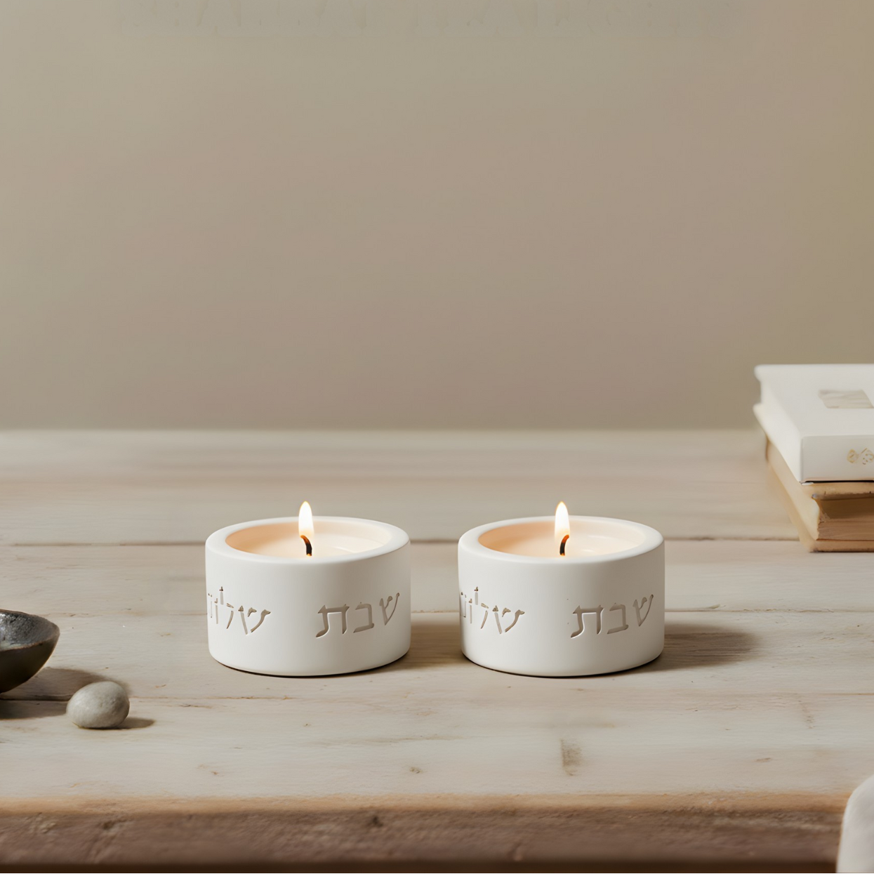 Elegant Shabbat Candle Holder Pair from Concrete - Flow Series