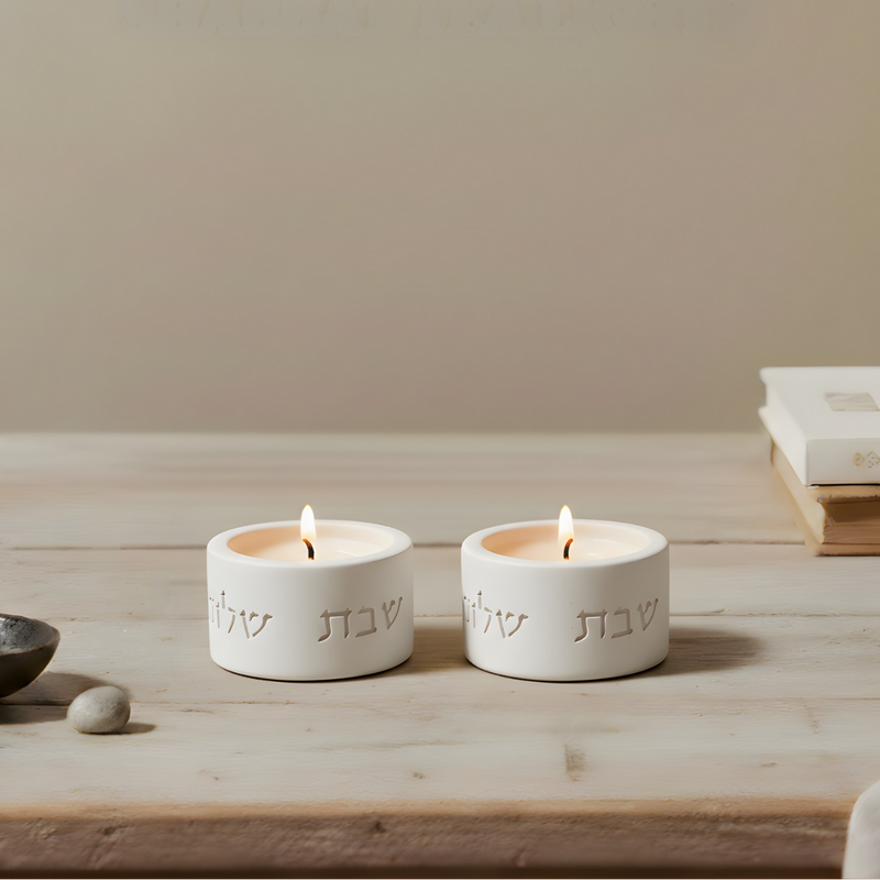 Elegant Shabbat Candle Holder Pair from Concrete - Flow Series