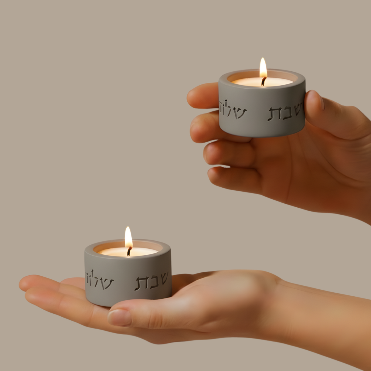 Elegant Shabbat Candle Holder Pair from Concrete - Flow Series