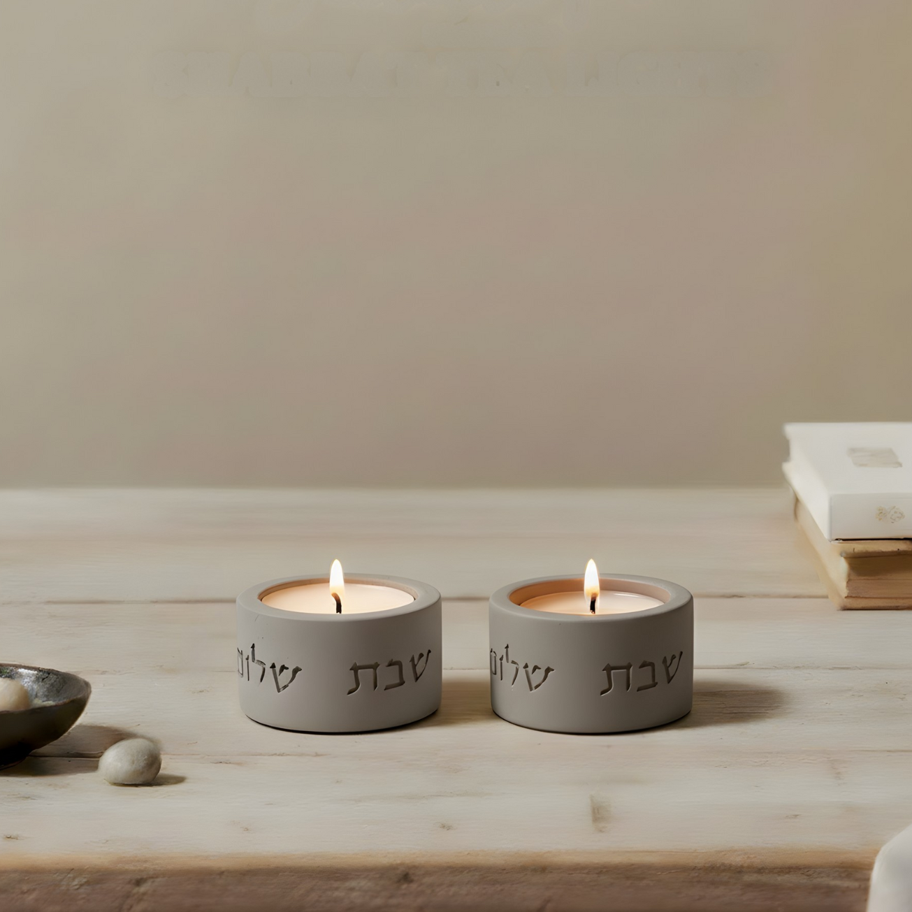 Concrete Shabbat Candle Set & Blessing – Pure Line Series