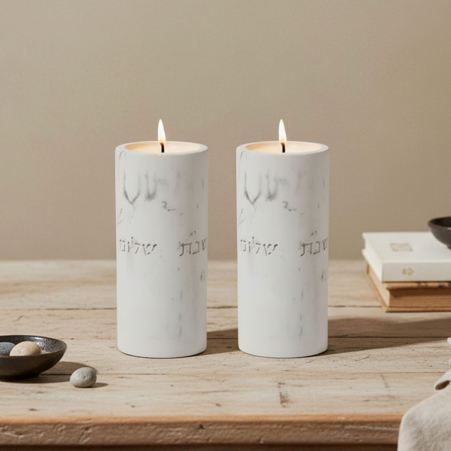 Elegant Shabbat Candle Holder Pair from Concrete - Flow Series