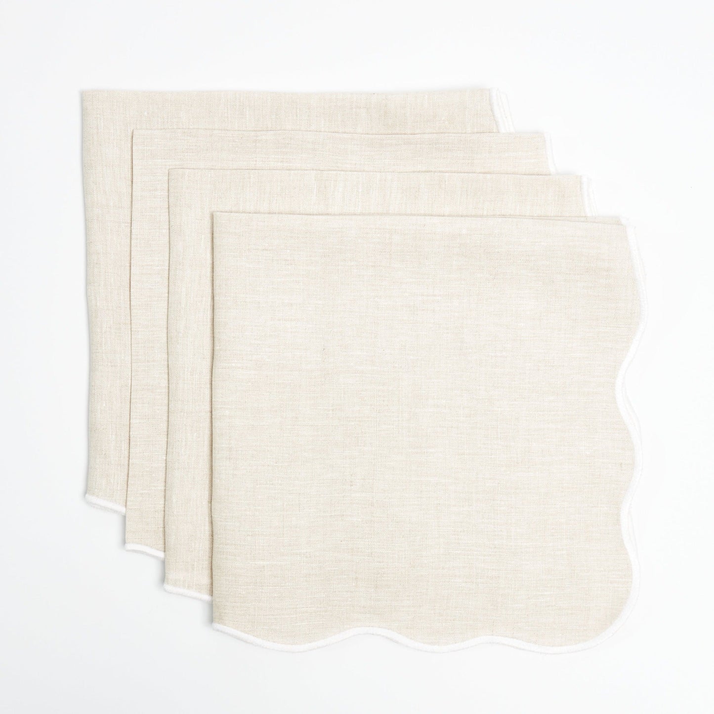 Beige Scallop Napkins with White Embroidery (Set of 4)