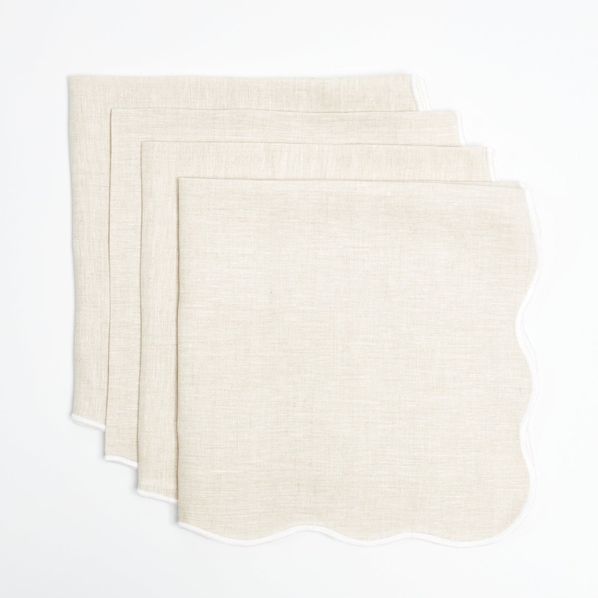Beige Scallop Napkins with White Embroidery (Set of 4)