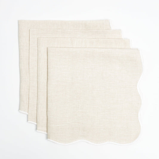 Beige Scallop Napkins with White Embroidery (Set of 4)