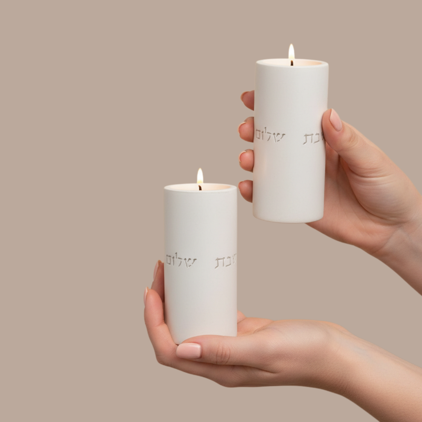Set of Candle Holders for Shabbat with a designed concrete tray - Stone Glow Series