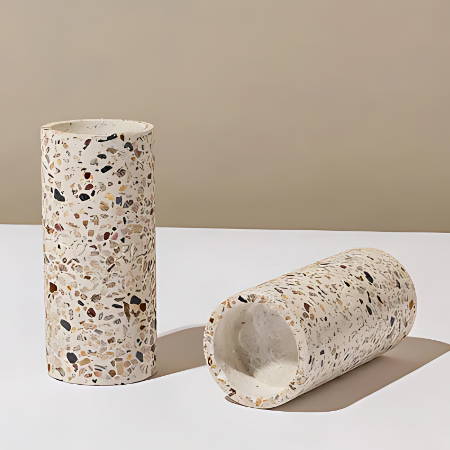 Set of Terrazzo Candle Holders for Shabbat with matching tray - Stone Glow Series