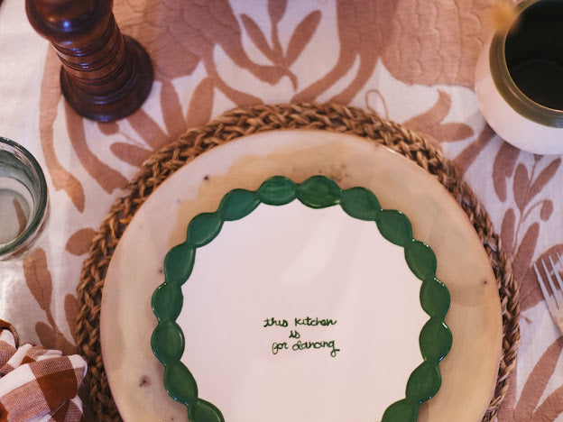 "this kitchen is for dancing" Scalloped Dessert Plates