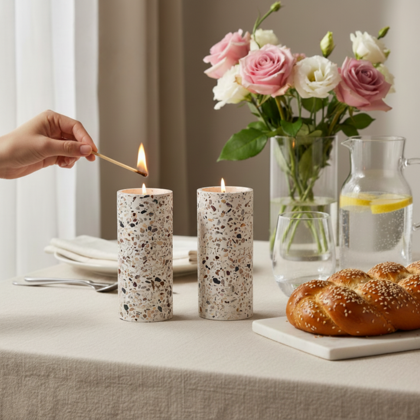 Shabbat Candle Holder Pair in Terrazzo – Terrazzo Series