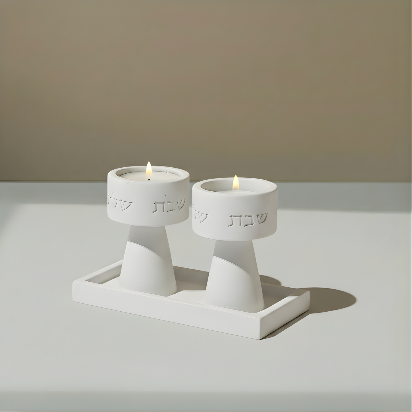 Classic set of Shabbat Candle Holders and a designed concrete tray - Timeless Glow Series