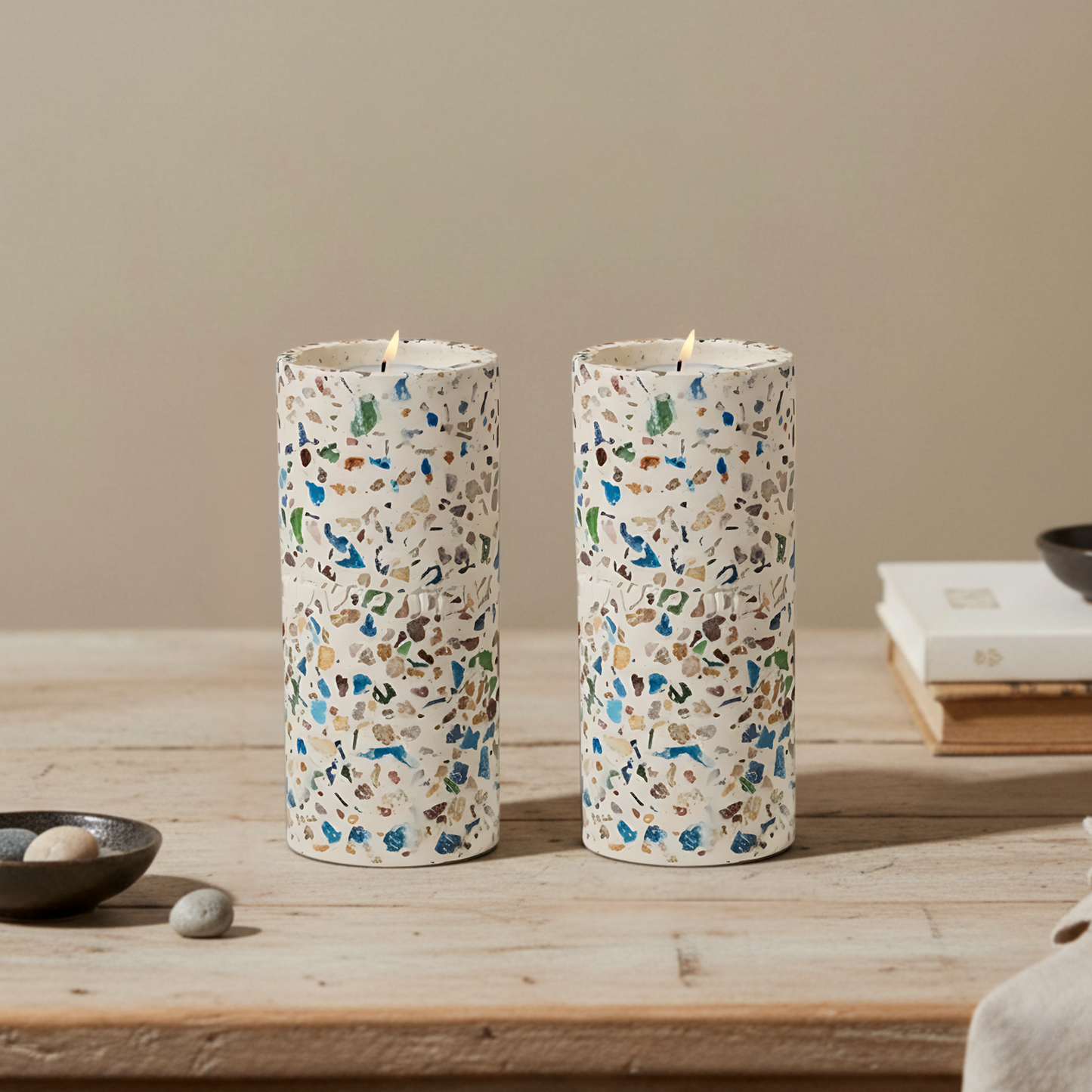 Shabbat Candle Holder Pair in Terrazzo – Terrazzo Series