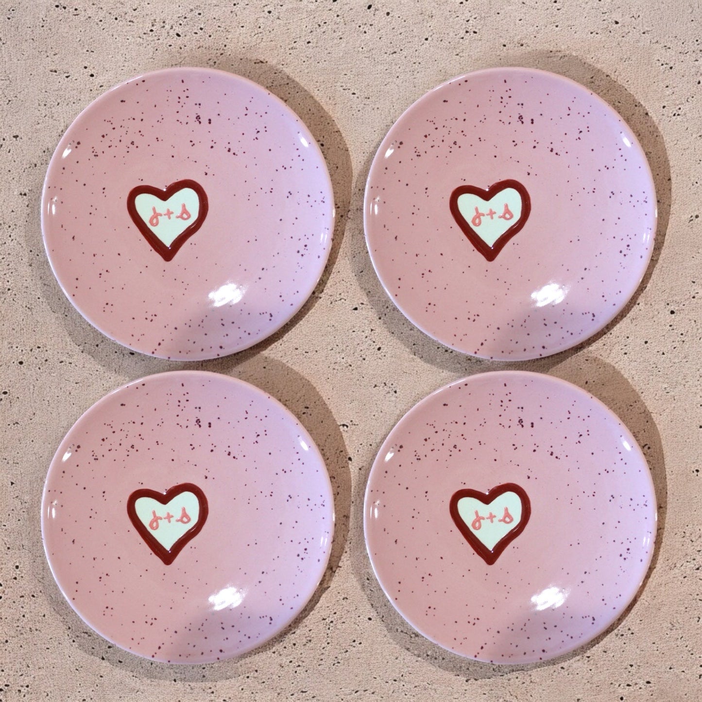 Hand-painted Custom Heart Initial Tiny Plates/Set of Four