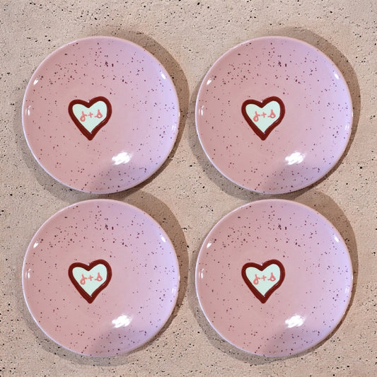 Hand-painted Custom Heart Initial Tiny Plates/Set of Four