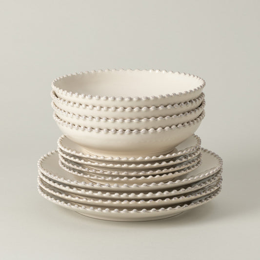 12-Piece Dinnerware Set with Soup/Pasta Bowl Pearl