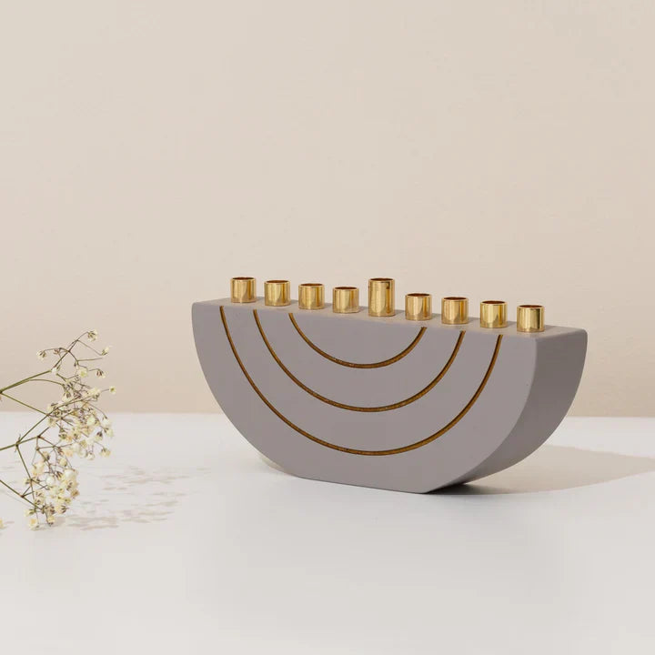 Concrete Menorahs in a Clean Design with Gold Canes - GLAM Series