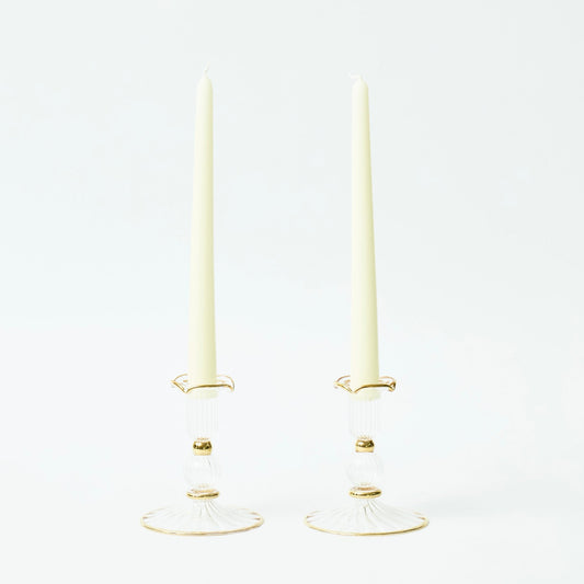 Gold rimmed Savannah Candleholders  (Set of 2)