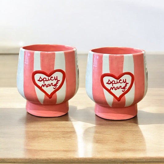Hand-painted Striped “spicy marg" Cups/Collection of Two