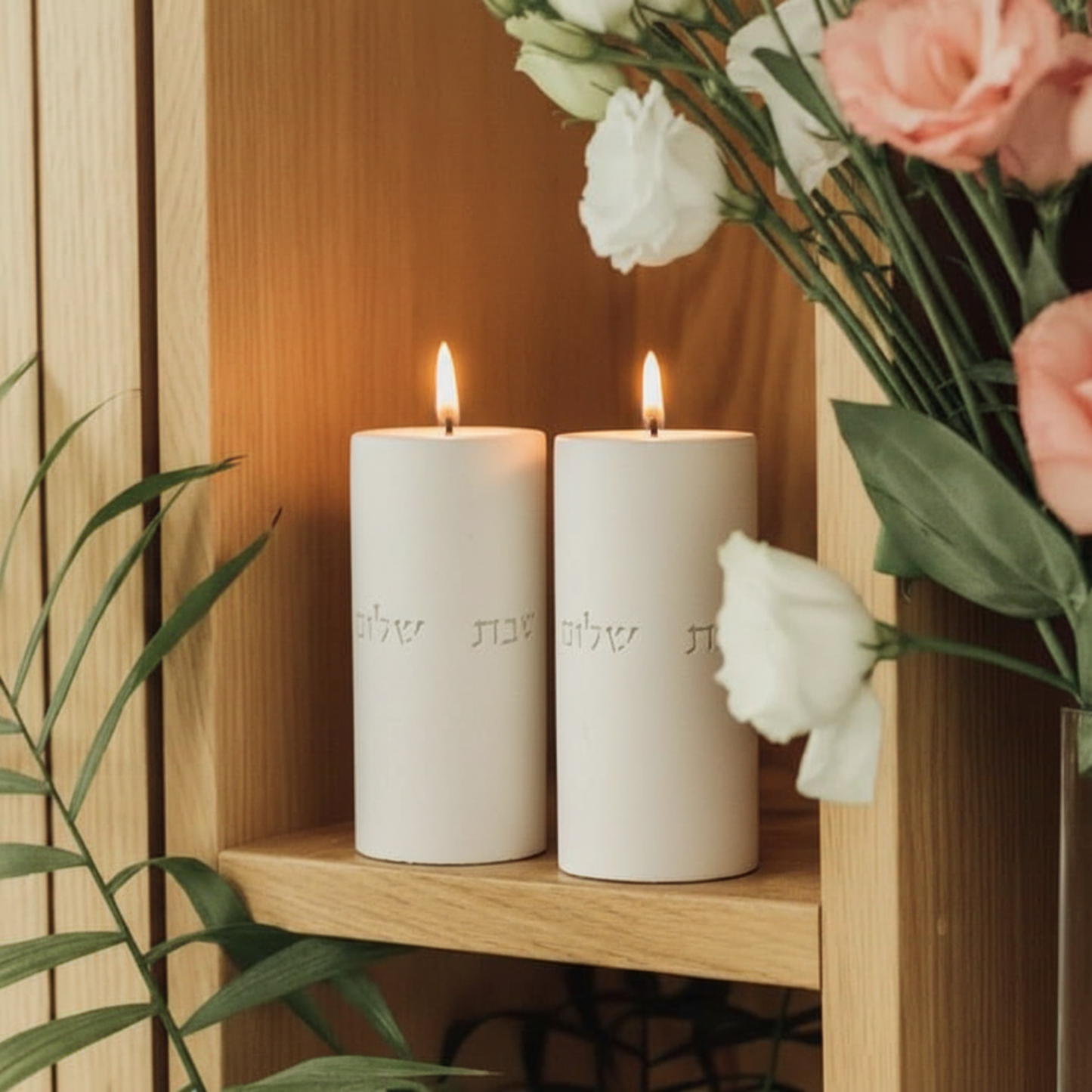 Elegant Shabbat Candle Holder Pair from Concrete - Flow Series